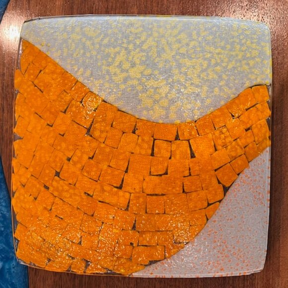 Orange and Yellow Fused Glass Square Plate Serving Dish 8 3/4" - Picture 5 of 5